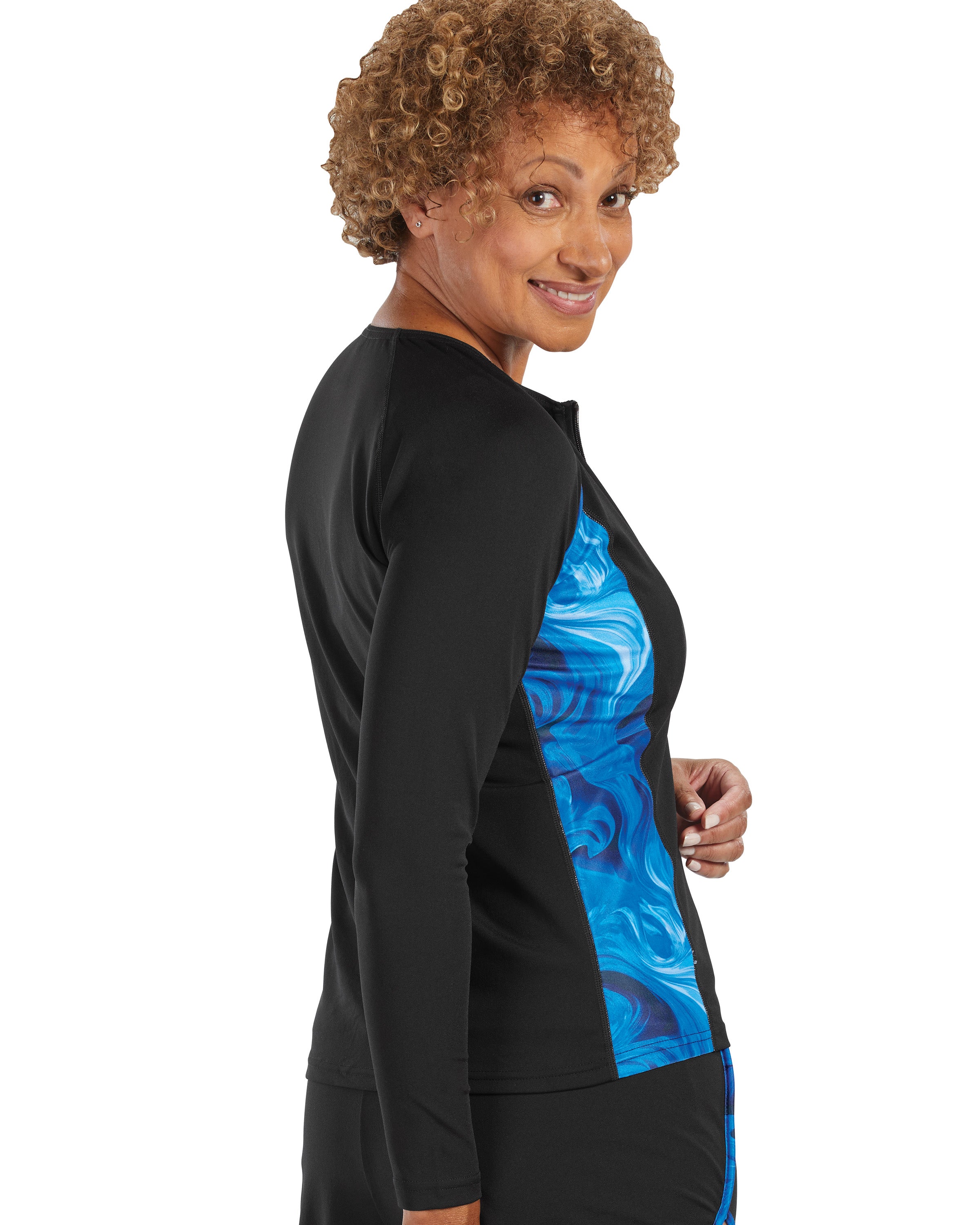 Long Sleeve Zip-Front Maui Aqua Shirt