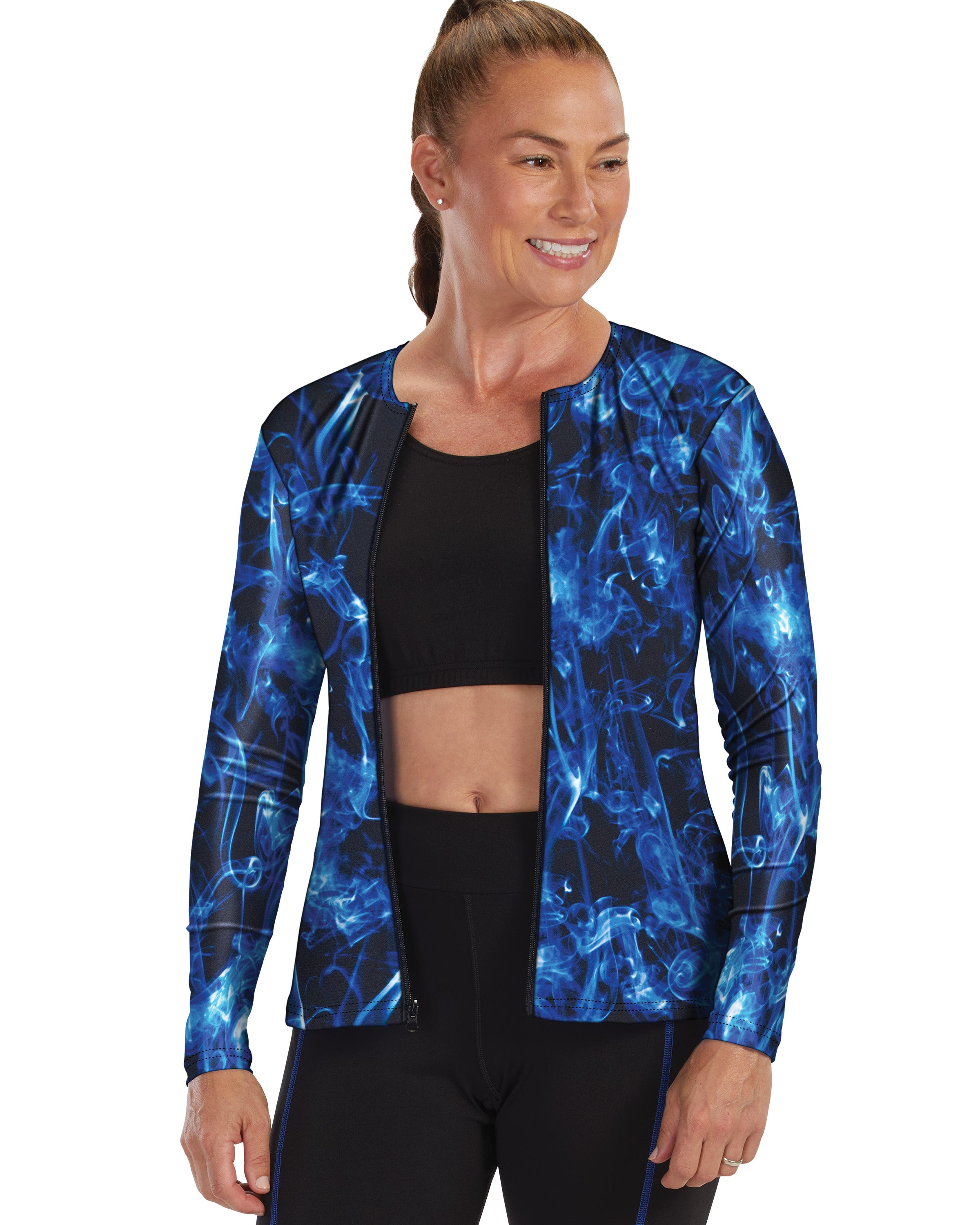Long Sleeve Zip-Front Aqua Shirt
