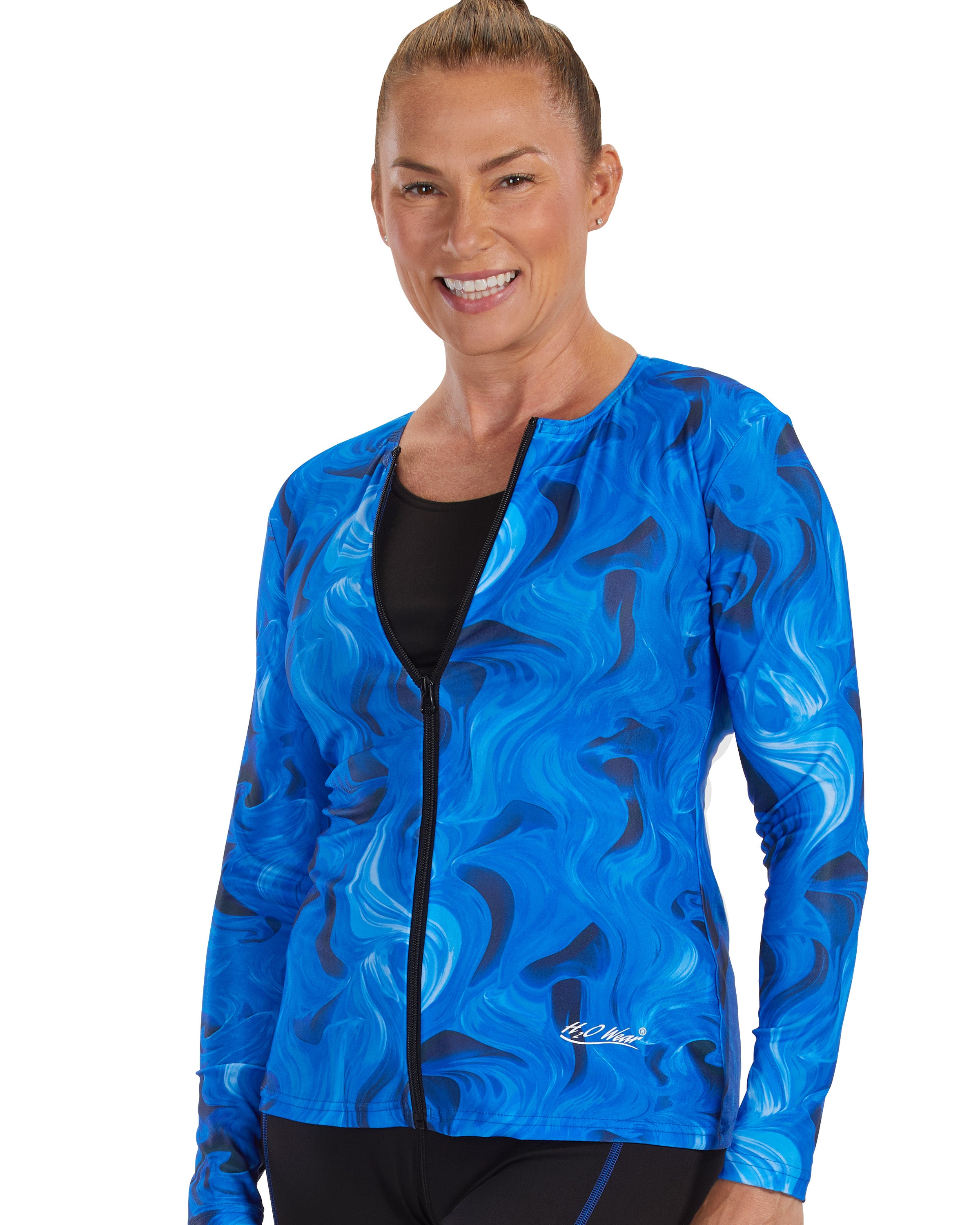 Long Sleeve Zip-Front Aqua Shirt