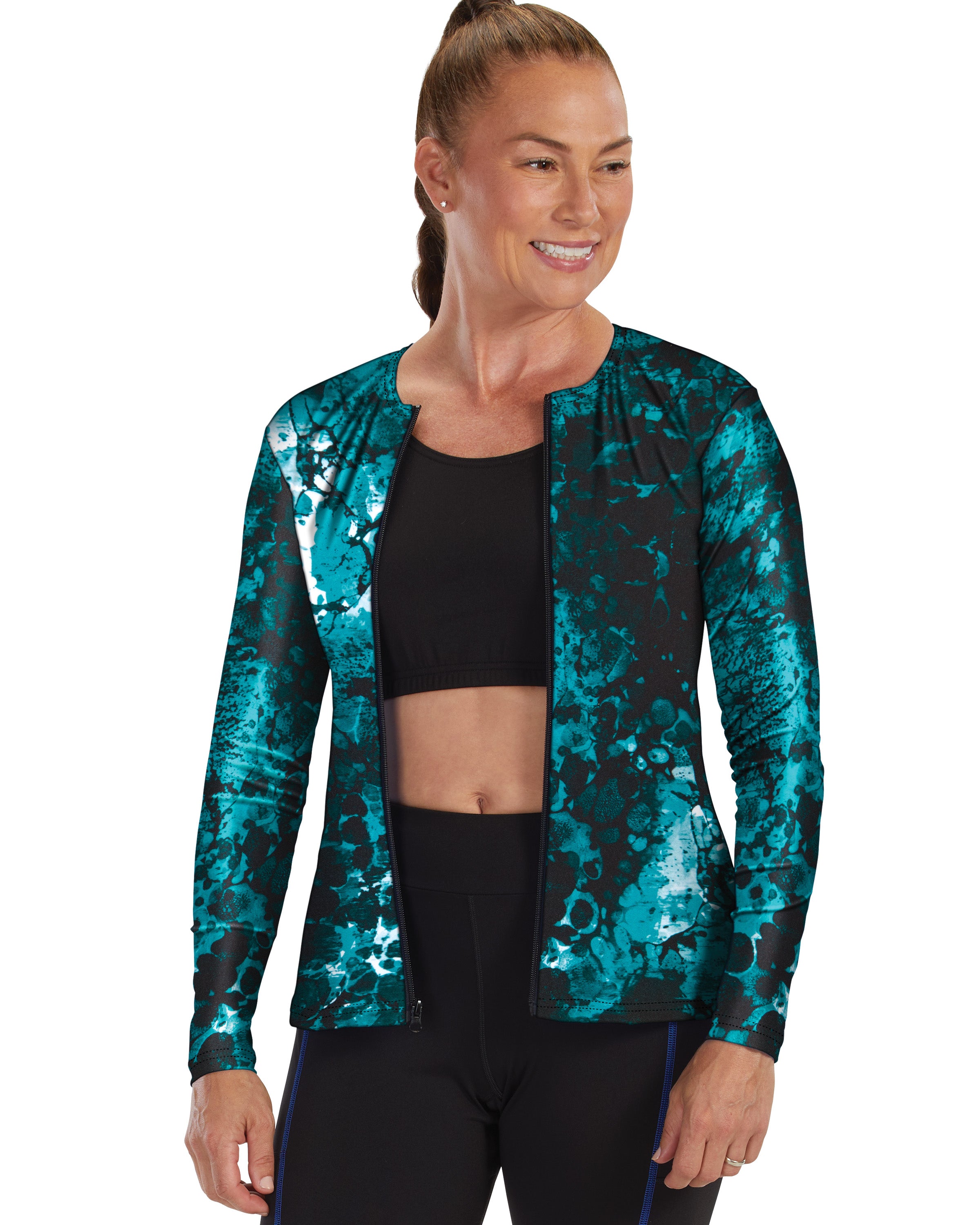Long Sleeve Zip-Front Aqua Shirt