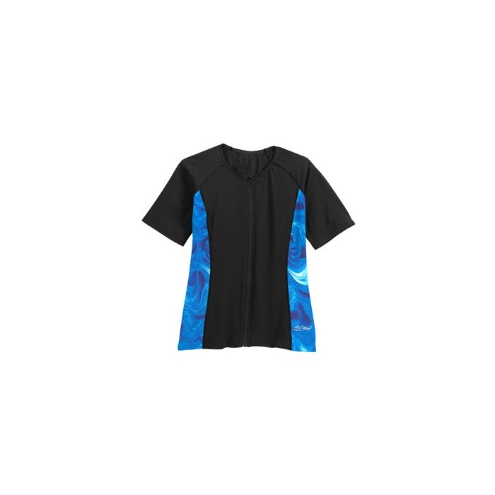 Short Sleeve Zip-Front Aqua Shirt