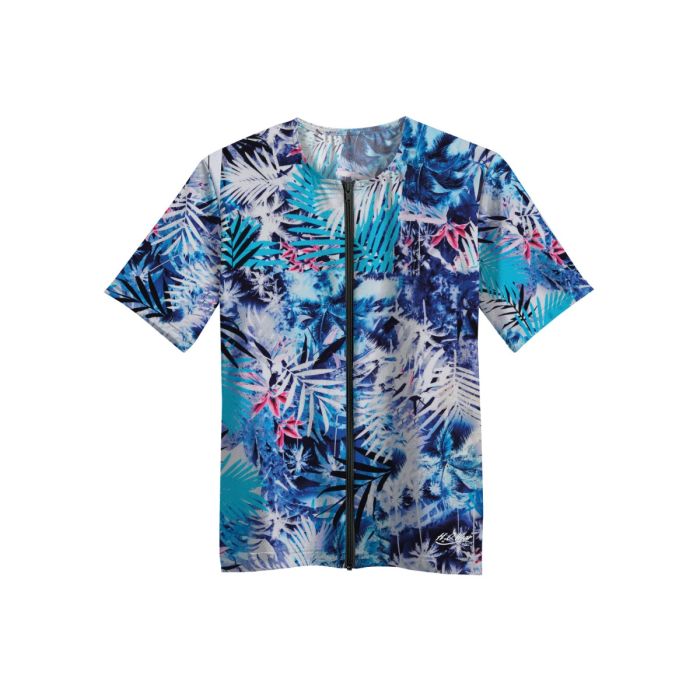 Short Sleeve Zip-Front Aqua Shirt