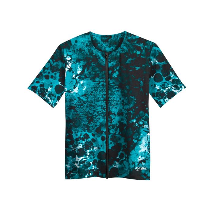 Short Sleeve Zip-Front Aqua Shirt